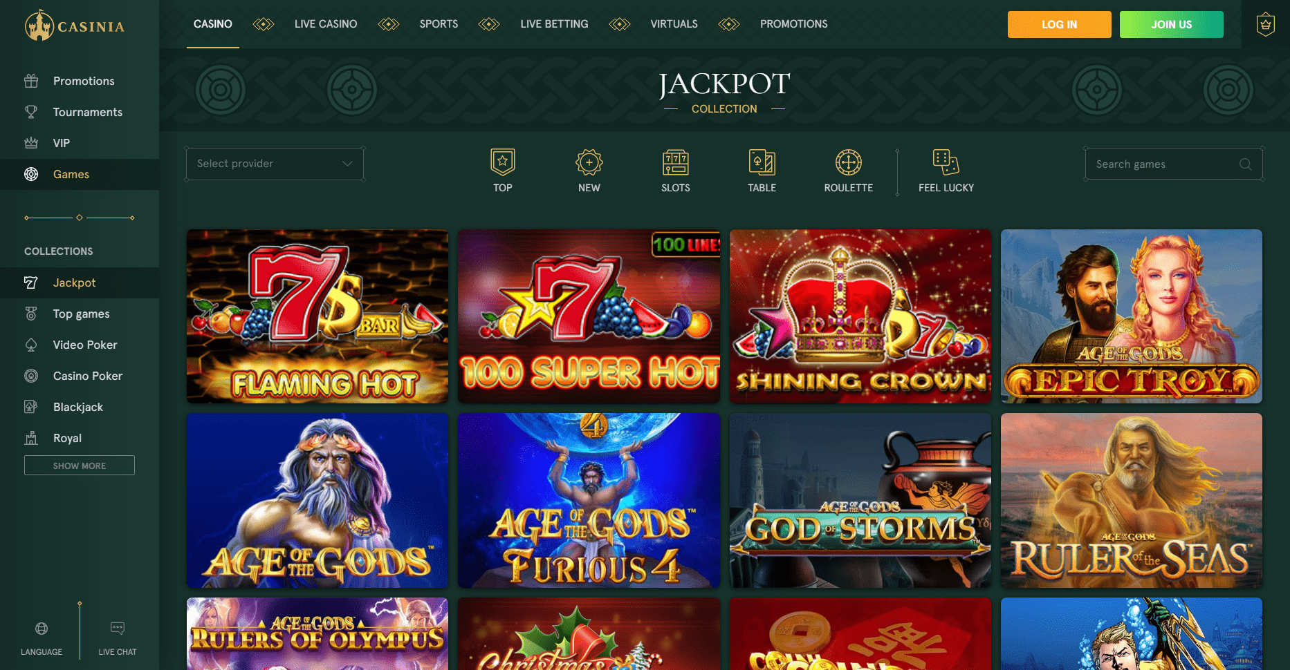 Jackpot w kasynie online Casinia