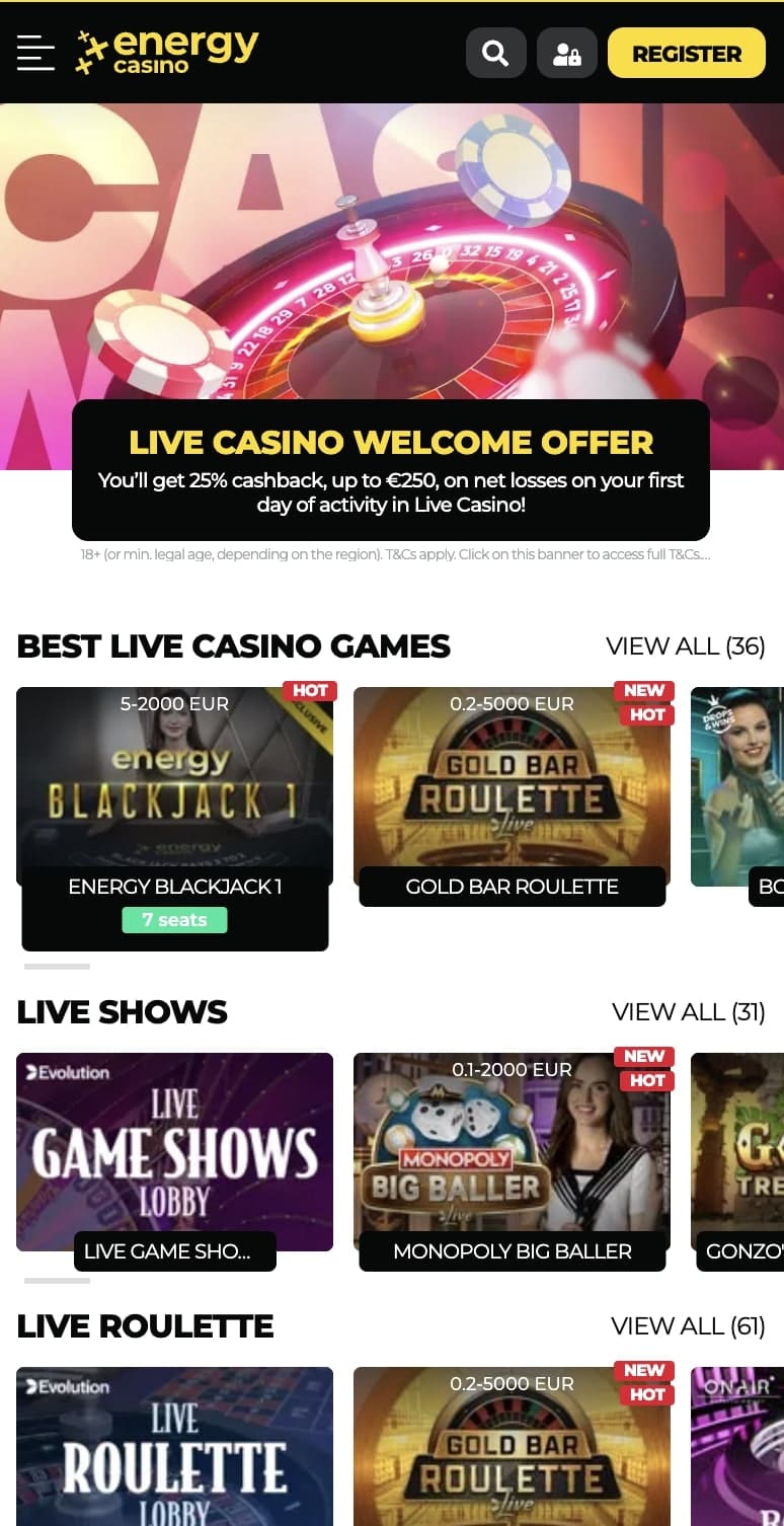 Energy Casino na żywo