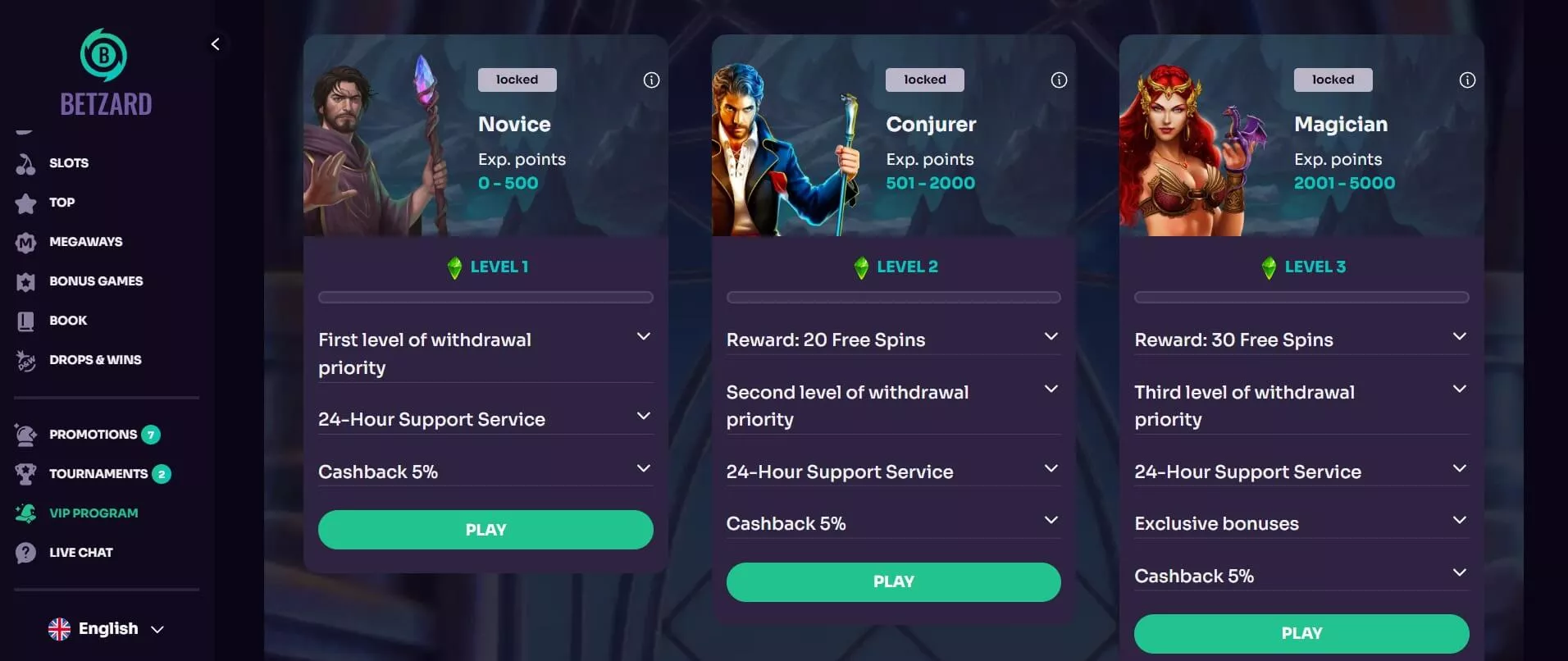 Betzard Casino VIP program