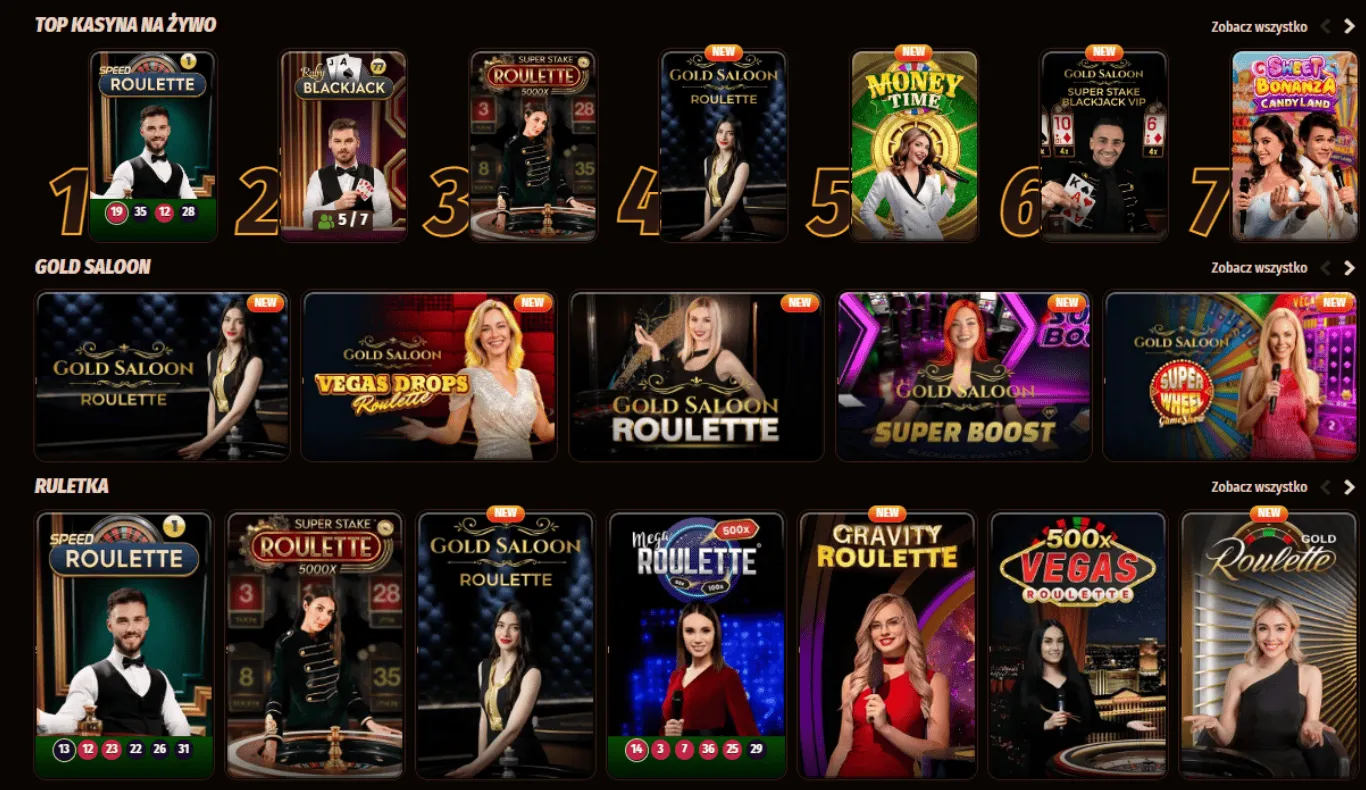 Kasyno na żywo Westace – sekcja Gold Saloon